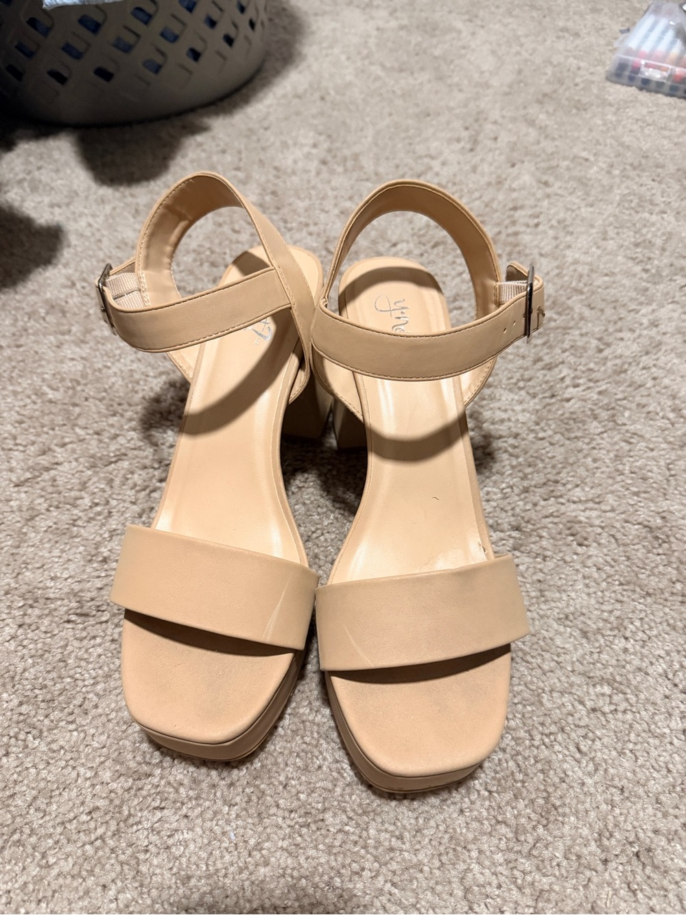 Neutral Block Heel Sandals with Ankle Strap